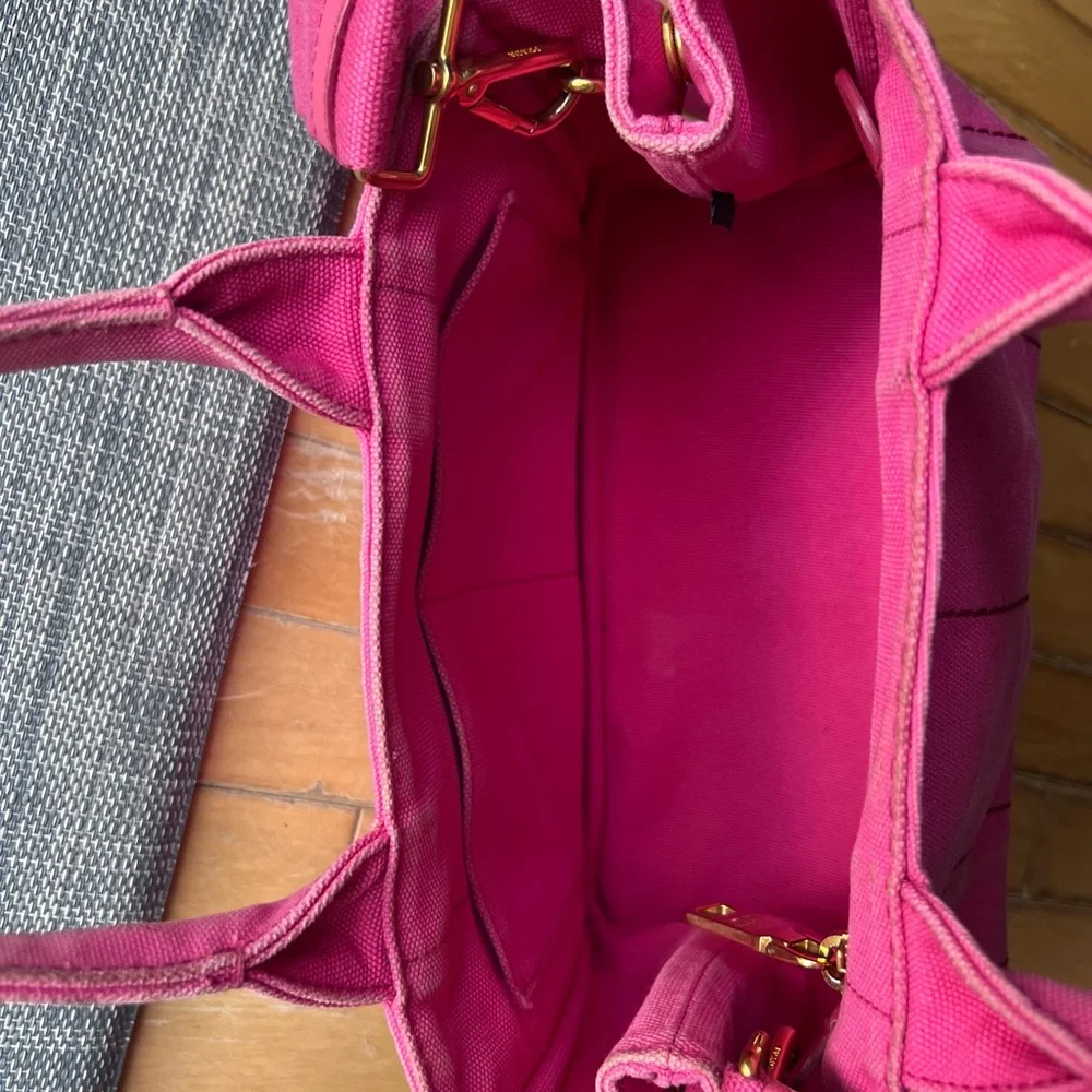 Prada Pink Canvas Canapa small Logo Tote Bag with strap